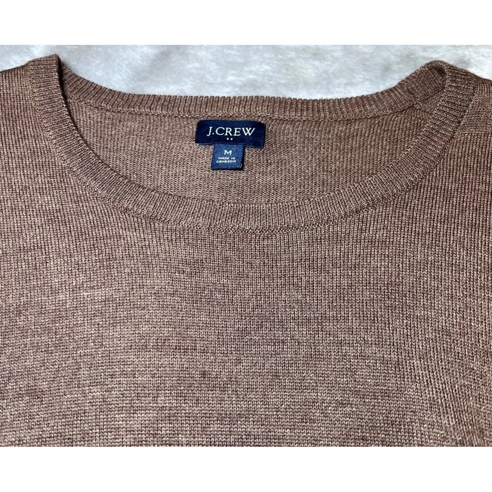 J.Crew Mens Size Medium Merino Wool Blend Crewneck Sweater Preppy Brown Pullover